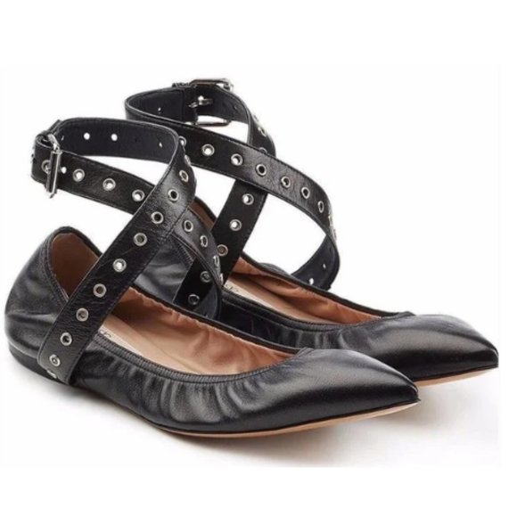 Valentino Garavani Love Latch Studded Ankle-Wrap Flat in Nero Women's Size 7.5 - Picture 5 of 15